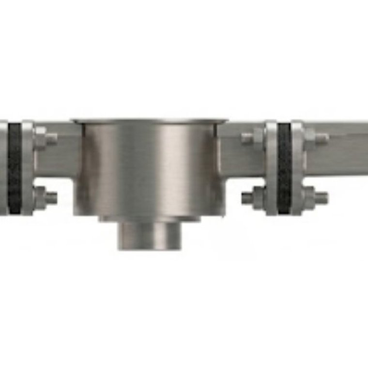 Stainless drain channel with a bolted joint, shop comparison piece
